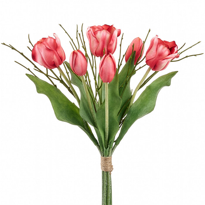 15" Tulip Flower & Grass Silk Flower Bouquet -Red (Pack of 12) - FBQ052-RE