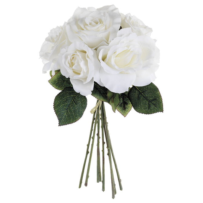 11" Rose Silk Flower Bouquet -White (pack of 12) - FBQ100-WH