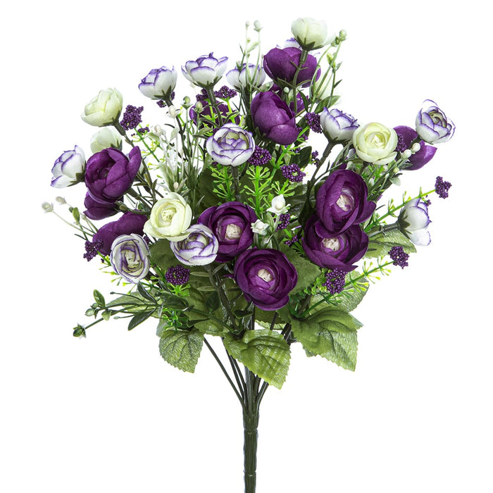 14.5" Silk Mini Ranunculus Flower Bush -Violet/Orchid (pack of 12) - FBQ120-VI/OC