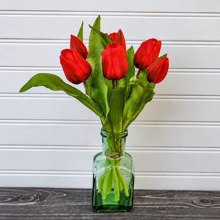 11.75" Real Touch Tulip Silk Flower Bouquet -Red (Pack of 12) - FBQ165-RE