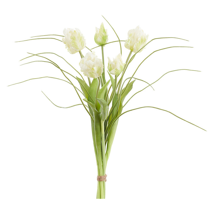 18" Tulip & Grass Silk Flower Stem Bundle -Cream/Green (Pack of 6) - FBQ212-CR/GR