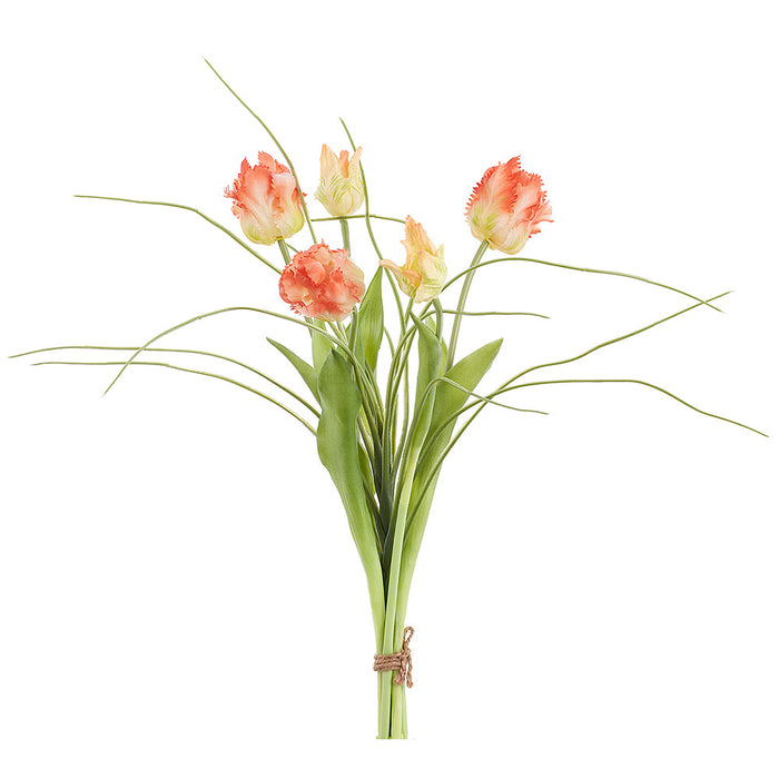 18" Tulip & Grass Silk Flower Stem Bundle -Orange/Green (Pack of 6) - FBQ212-OR/GR
