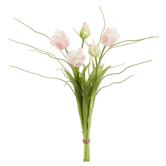 18" Tulip & Grass Silk Flower Stem Bundle -Soft Pink (Pack of 6) - FBQ212-PK/SO