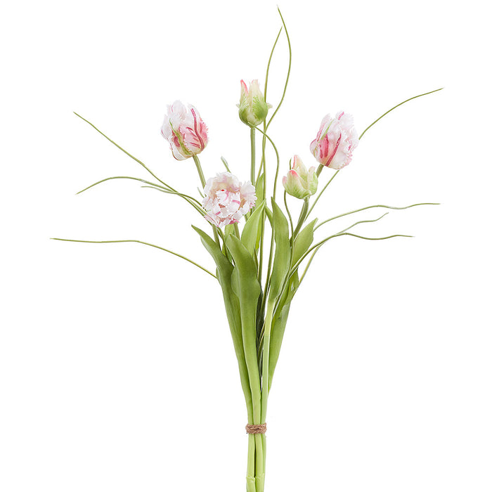 18" Tulip & Grass Silk Flower Stem Bundle -White/Boysenberry (Pack of 6) - FBQ212-WH/BB