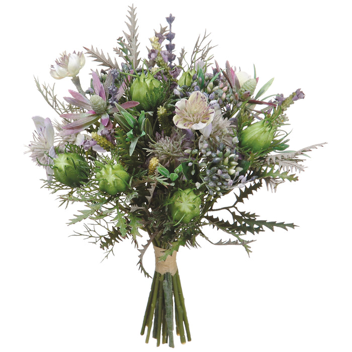11.5" Nigella & Protea Pod Silk Flower Bouquet -Purple/Lavender (pack of 6) - FBQ214-PU/LV