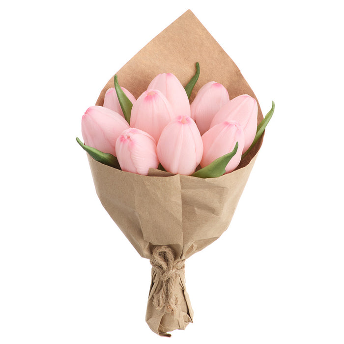 6" Wrapped Tulip Silk Flower Bouquet -Pink (Pack of 6) - FBQ216-PK