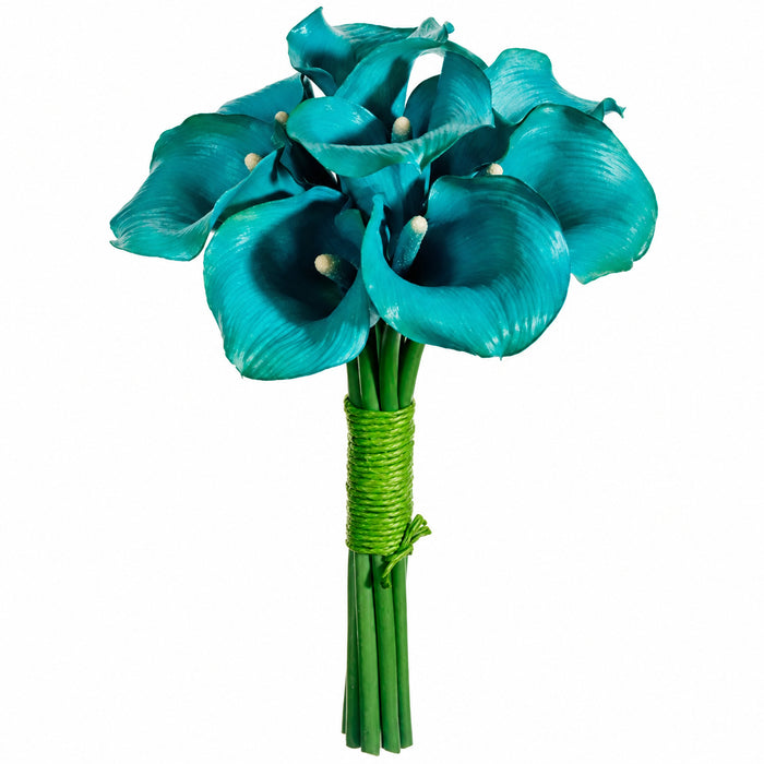 11" Calla Lily Silk Flower Bouquet -Aqua (Pack of 6) - FBQ221-AQ