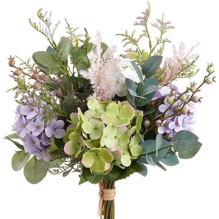 20" Hydrangea & Eucalyptus Leaf Silk Flower Bouquet -Green/Lavender (pack of 2) - FBQ272-GR/LV