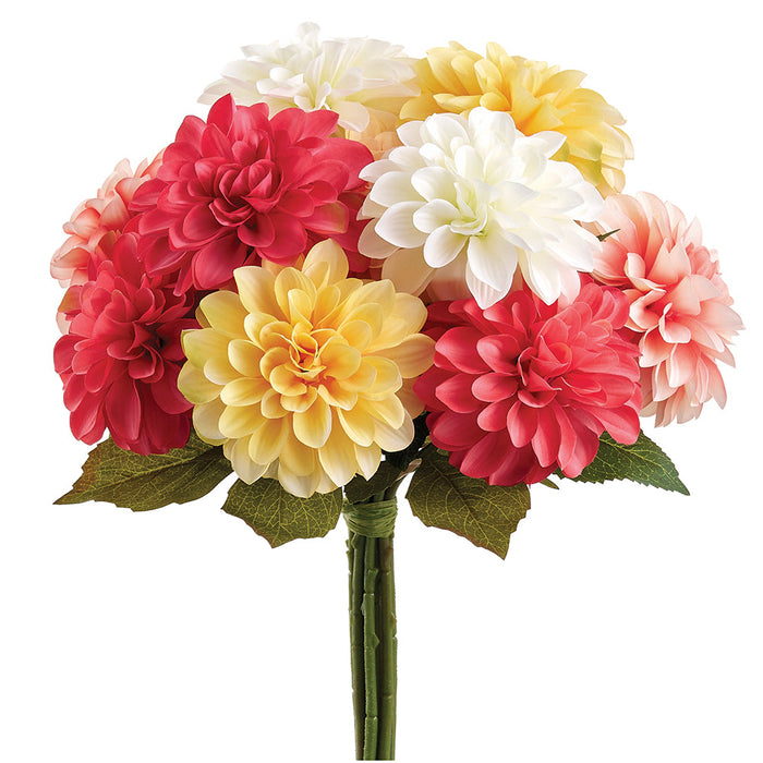 15" Dahlia Silk Flower Bouquet -Mixed Colors (Pack of 6) - FBQ283-MX