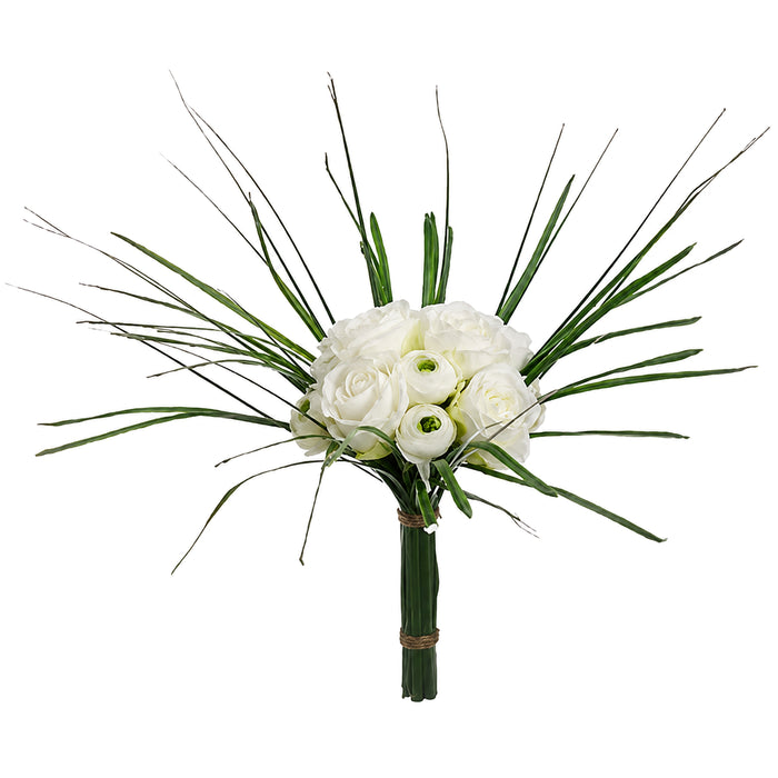 14" Rose & Ranunculus Silk Flower Bouquet -White (Pack of 4) - FBQ307-WH