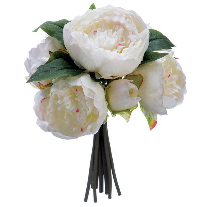 12" Peony Silk Flower Bouquet -White/Pink (pack of 6) - FBQ312-WH/PK