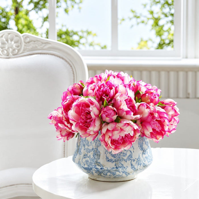 9.5" Peony Silk Flower Bouquet -Beauty (Pack of 12) - FBQ315-BT