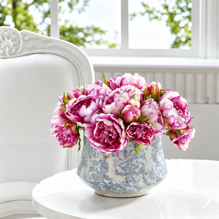 9.5" Peony Silk Flower Bouquet -Violet (Pack of 12) - FBQ315-VI