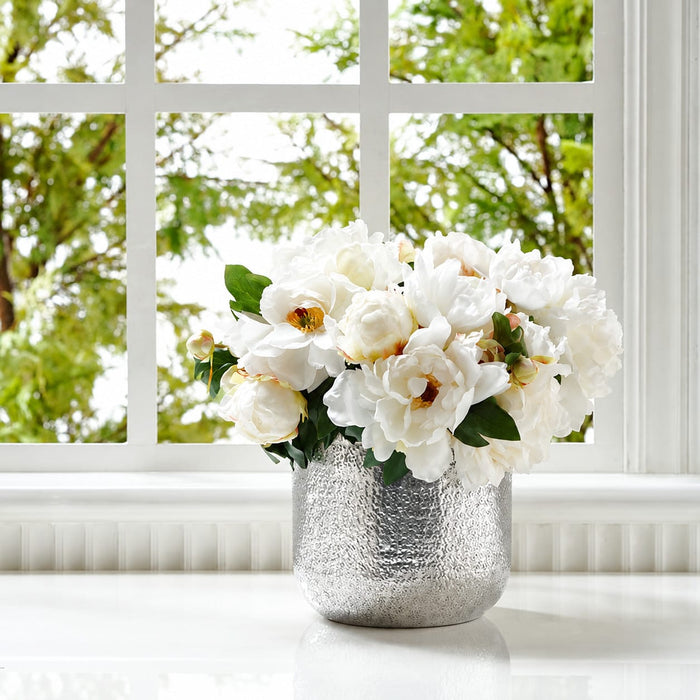 11.5" Peony Silk Flower Bouquet -Cream (Pack of 6) - FBQ319-CR
