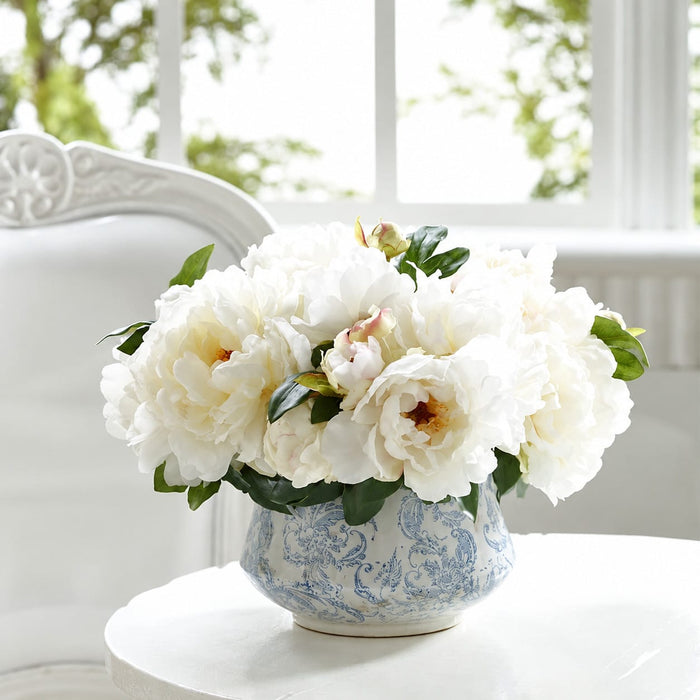 11.5" Peony Silk Flower Bouquet -Cream (Pack of 6) - FBQ319-CR