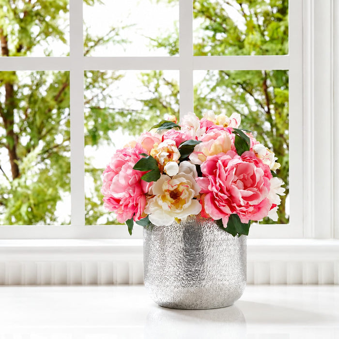 11.5" Peony Silk Flower Bouquet -Pink/Cream (Pack of 6) - FBQ319-PK/CR