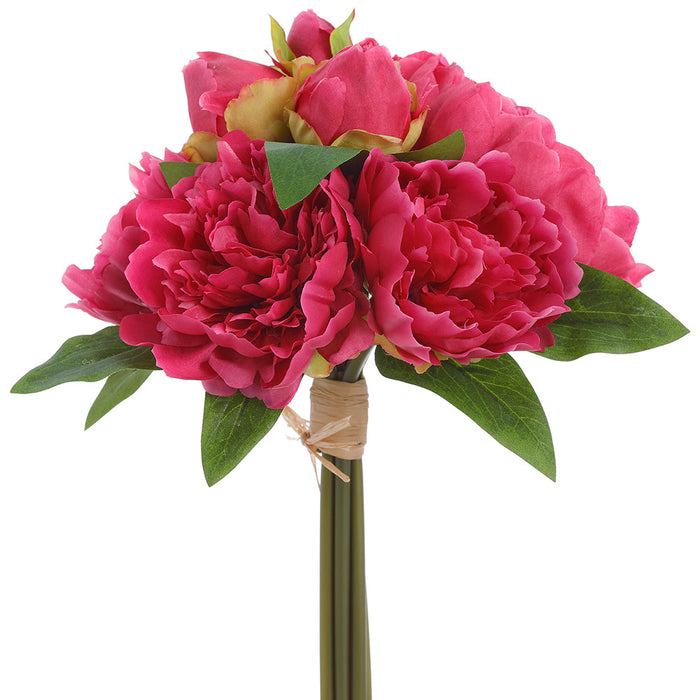9.5" Peony Silk Flower Bouquet -Fuchsia (Pack of 12) - FBQ328-FU