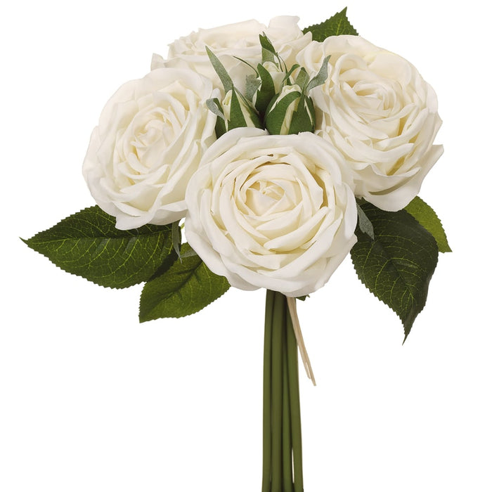 11" Real Touch Rose Silk Flower Bouquet -White (pack of 12) - FBQ348-WH