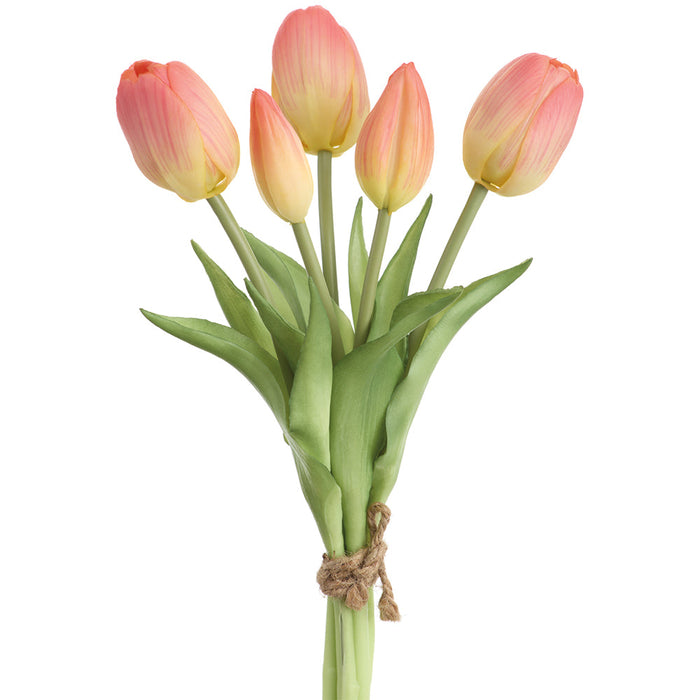 10" Real Touch Tulip Silk Flower Bouquet -Coral (Pack of 12) - FBQ355-CO