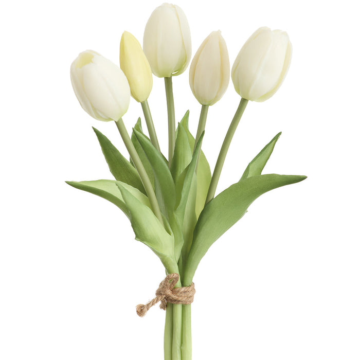 10" Real Touch Tulip Silk Flower Bouquet -Cream (Pack of 12) - FBQ355-CR