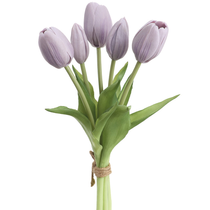 10" Real Touch Tulip Silk Flower Bouquet -Lavender (Pack of 12) - FBQ355-LV