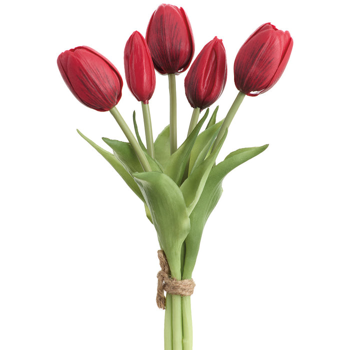 10" Real Touch Tulip Silk Flower Bouquet -Red (Pack of 12) - FBQ355-RE