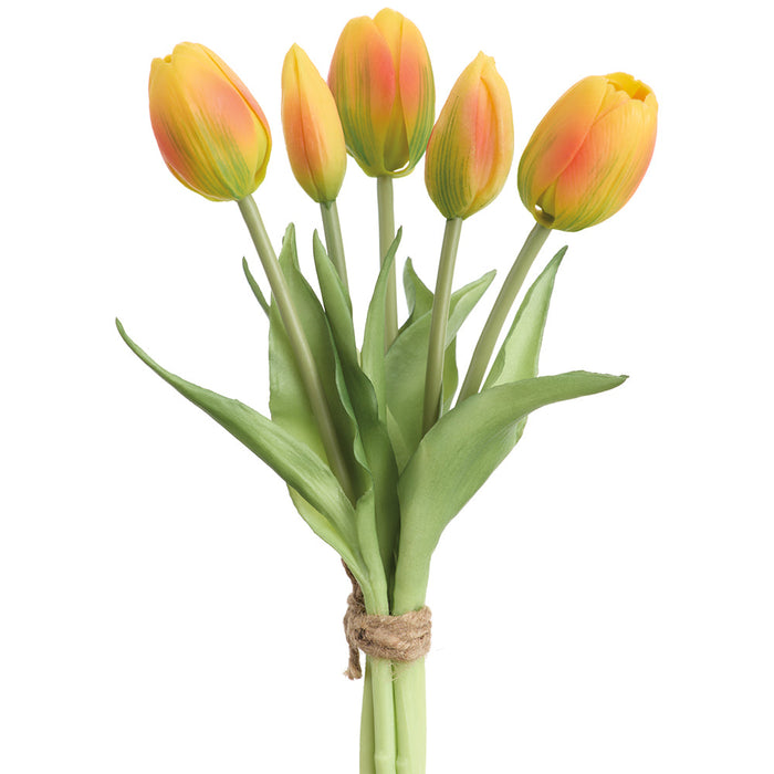 10" Real Touch Tulip Silk Flower Bouquet -Yellow/Orange (Pack of 12) - FBQ355-YE/OR