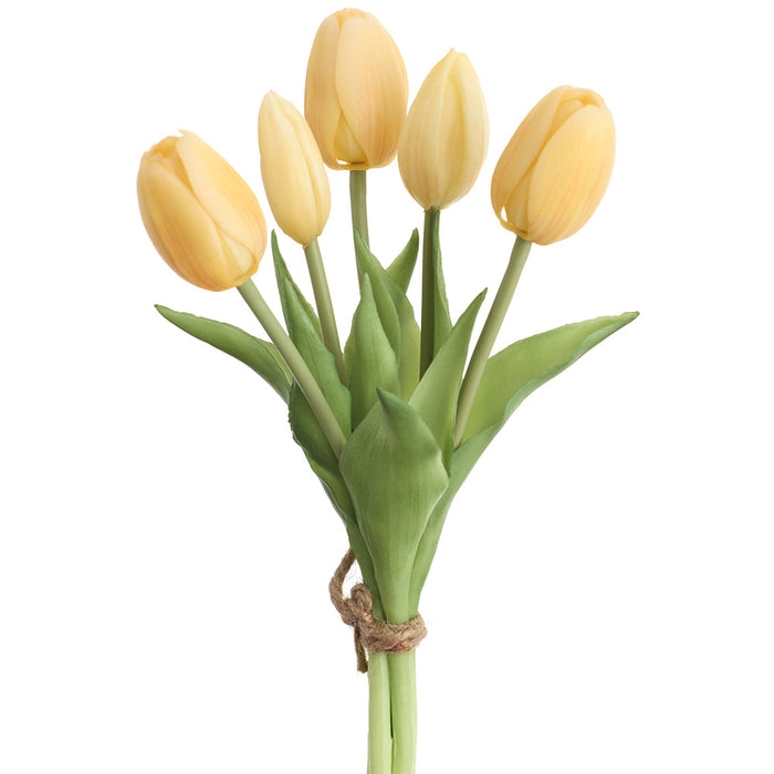 10" Real Touch Tulip Silk Flower Bouquet -Soft Yellow (Pack of 12) - FBQ355-YE/SO
