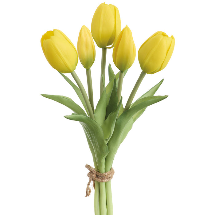 10" Real Touch Tulip Silk Flower Bouquet -Yellow (Pack of 12) - FBQ355-YE