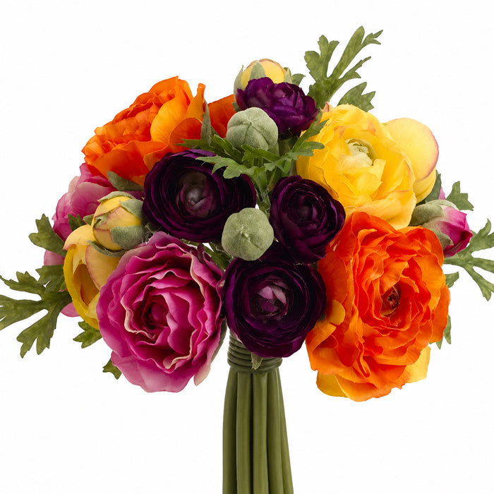 9" Ranunculus Silk Flower Bouquet -Purple/Orange (Pack of 6) - FBQ368-PU/OR