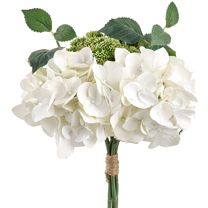 13" Hydrangea & Angelica Silk Flower Bouquet -White (Pack of 6) - FBQ372-WH/GR