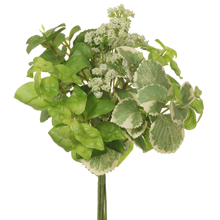 11" Mixed Angelica & Herb Leaf Silk Stem Bundle -White/Green (pack of 12) - FBQ397-WH/GR