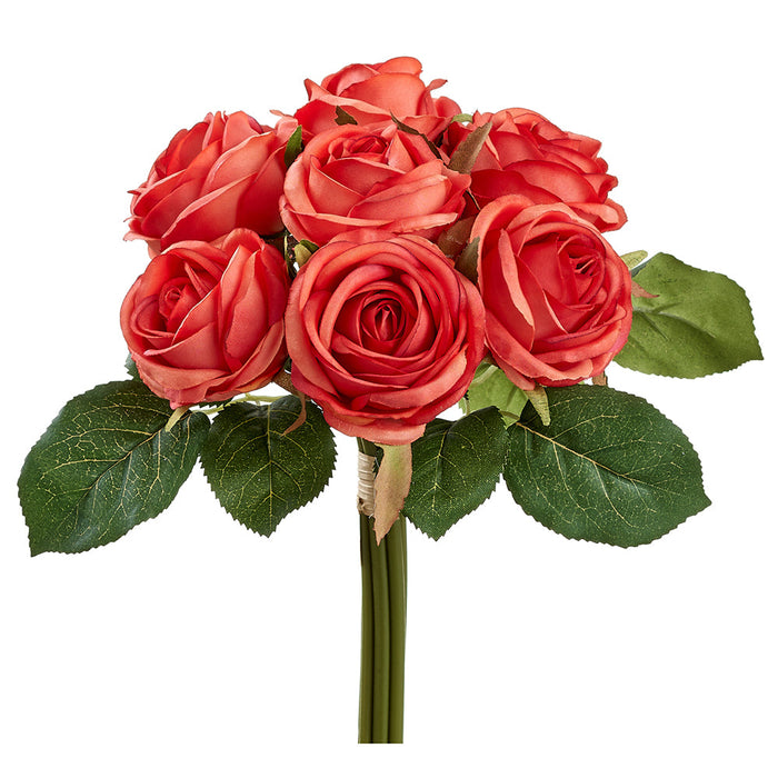 8.5" Silk Rose Flower Bouquet -Orange (Pack of 12) - FBQ399-OR