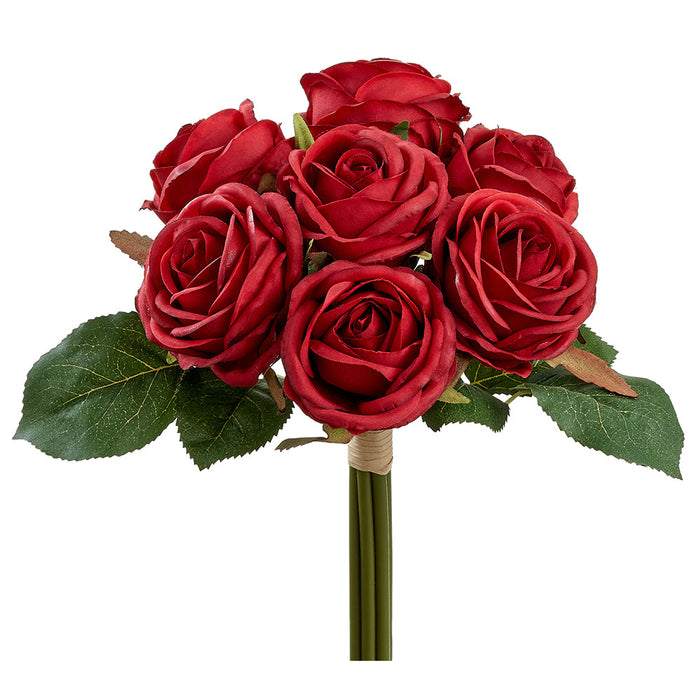 8.5" Silk Rose Flower Bouquet -Red (Pack of 12) - FBQ399-RE