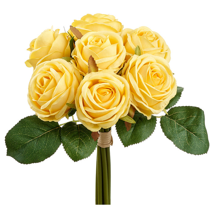 8.5" Silk Rose Flower Bouquet -Yellow (Pack of 12) - FBQ399-YE