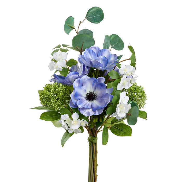 16" Anemone, Dianthus & Sedum Silk Flower Bouquet -Blue/White (Pack of 6) - FBQ412-BL/WH