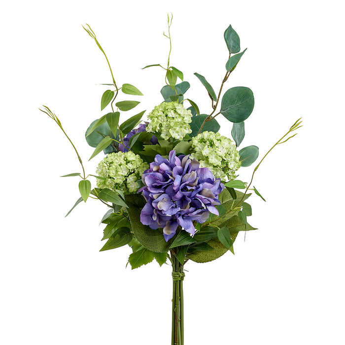 21" Hydrangea, Snowball & Sedum Silk Flower Bouquet -Purple/Green (Pack of 6) - FBQ414-PU/GR