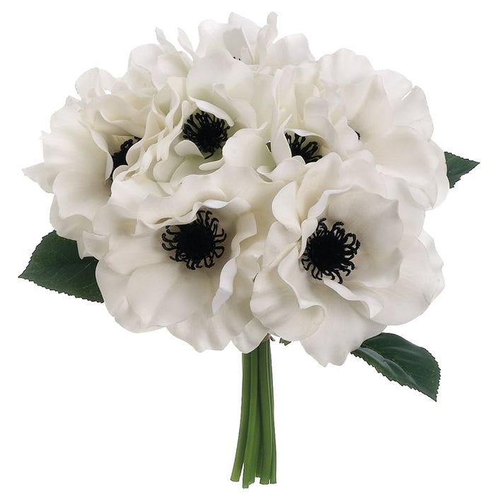 10" Real Touch Anemone Silk Flower Bouquet -White (pack of 6) - FBQ426-WH