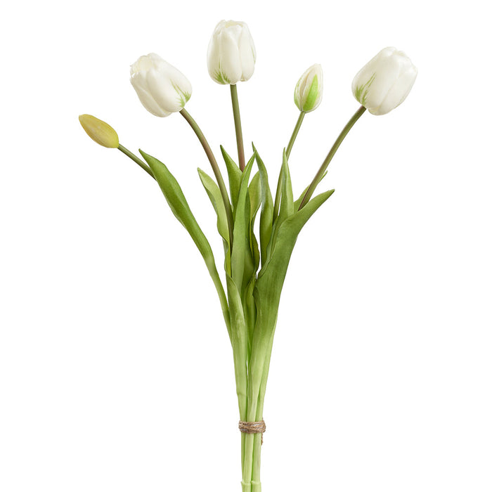 18" Real Touch Tulip Bud Silk Flower Bouquet -Cream (Pack of 12) - FBQ438-CR