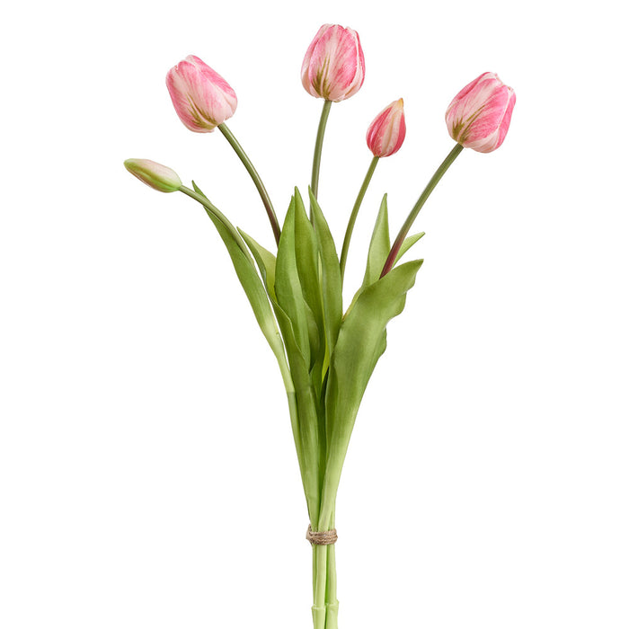 18" Real Touch Tulip Bud Silk Flower Bouquet -Pink (Pack of 12) - FBQ438-PK
