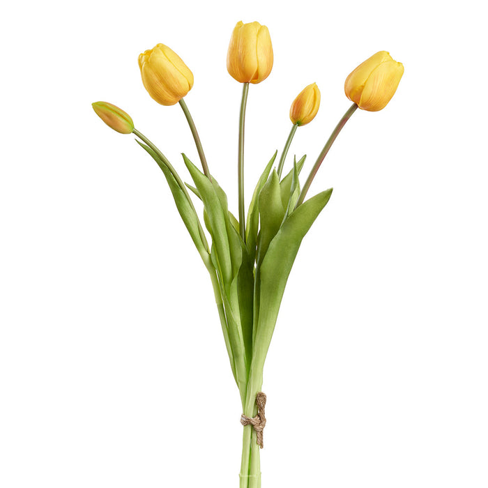 18" Real Touch Tulip Bud Silk Flower Bouquet -Yellow (Pack of 12) - FBQ438-YE