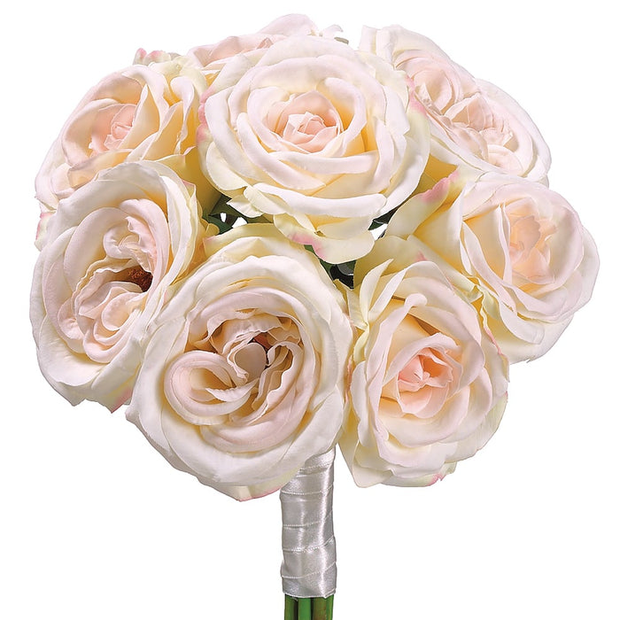 11" Rose Silk Flower Bouquet -Cream/Blush (pack of 6) - FBQ463-CR/BS