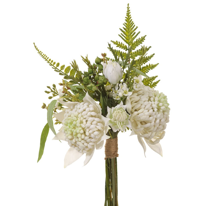 14" Telopea & Nigella Silk Flower Bouquet -Cream (pack of 6) - FBQ470-CR