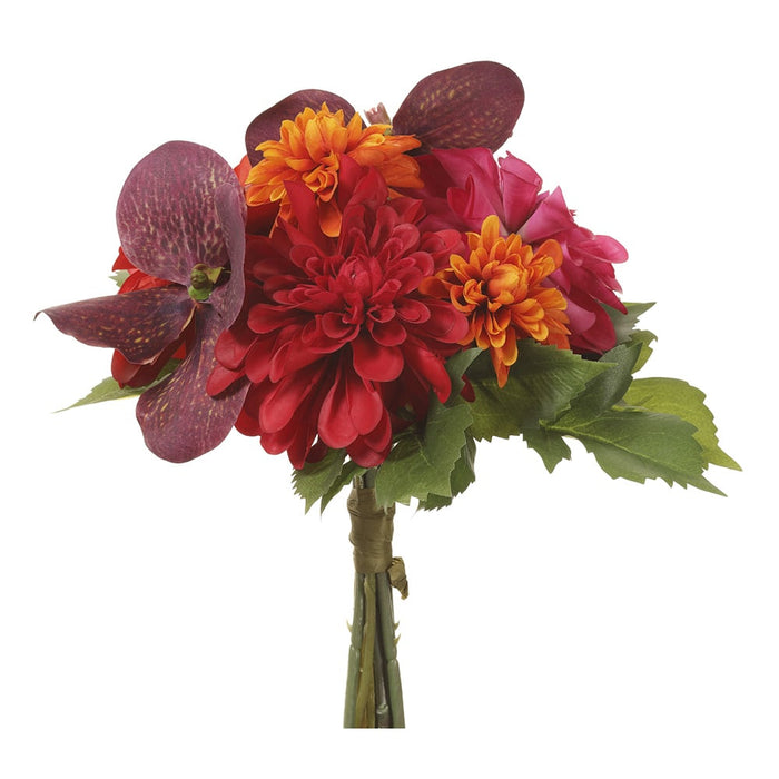12" Phalaenopsis Orchid & Dahlia Silk Flower Bouquet -Red/Purple (pack of 6) - FBQ471-RE/PU