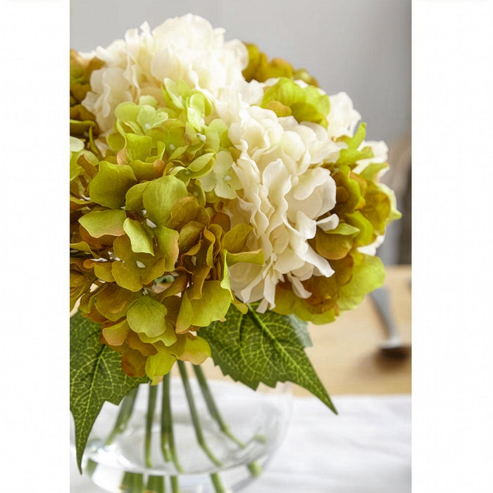 9.5" Hydrangea Silk Flower Bouquet -Olive Green/Cream (Pack of 6) - FBQ483-OG/CR