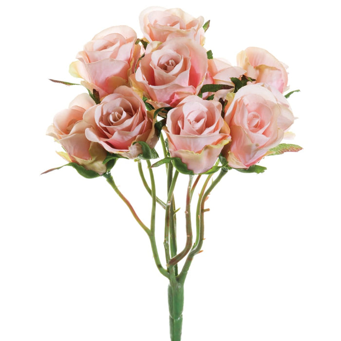 8.5" Mini Silk Rose Flower Bush -Pink (pack of 12) - FBQ502-PK