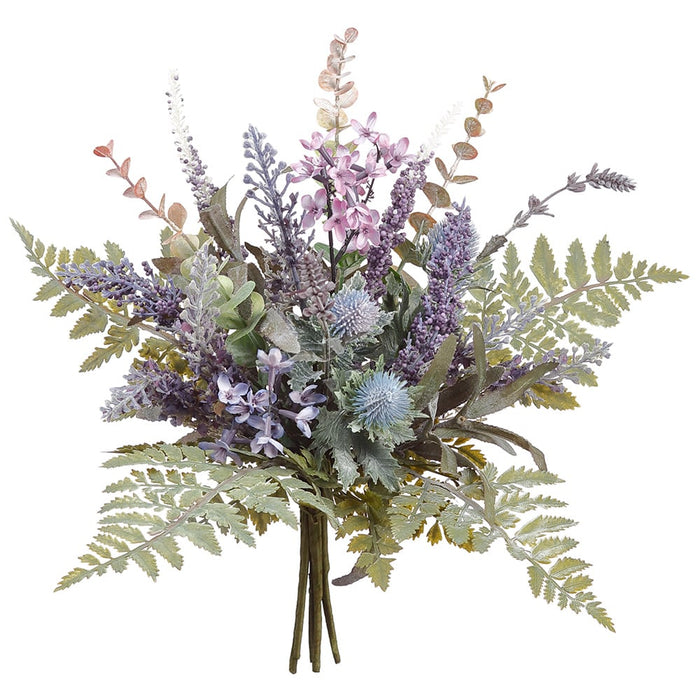 14" Silk Lavender Flower, Thistle & Eucalyptus Bouquet -2 Tone Purple (pack of 6) - FBQ514-PU/TT