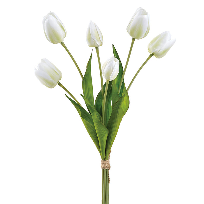 22" Tulip Silk Flower Bouquet -White/Green (Pack of 12) - FBQ515-WH/GR
