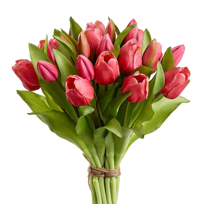 11.75" Tulip Silk Flower Bouquet -Fuchsia (Pack of 2) - FBQ530-FU