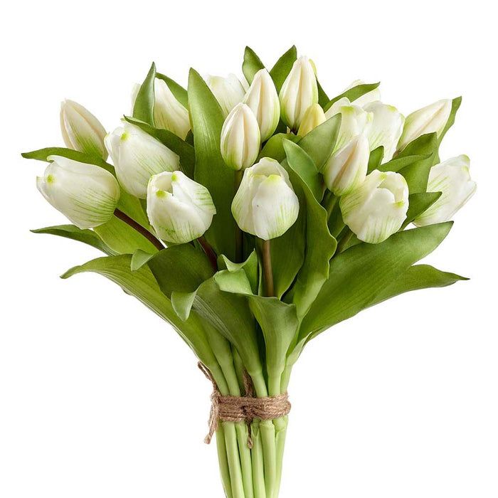 11.75" Tulip Silk Flower Bouquet -White/Green (Pack of 2) - FBQ530-WH/GR